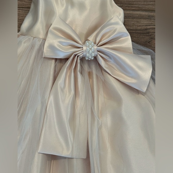 Sweet Kids Girls 3T SK781 Champagne Satin and Pearl with Tulle - Picture 3 of 12